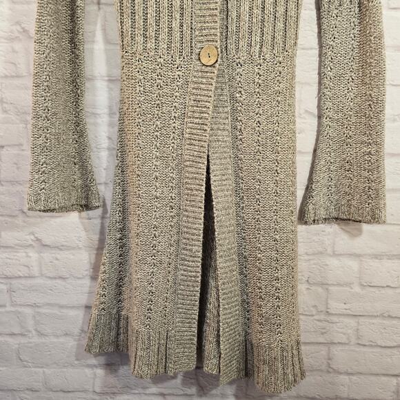 M It's Our Time Knit Long Cardigan with Wooden Buttons Y2K Women's Size S Taupe - Picture 4 of 10